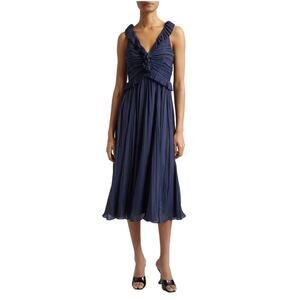 Cinq a Sept Womens Calloway Ruffled Midi Dress 4 Navy - NWT $595